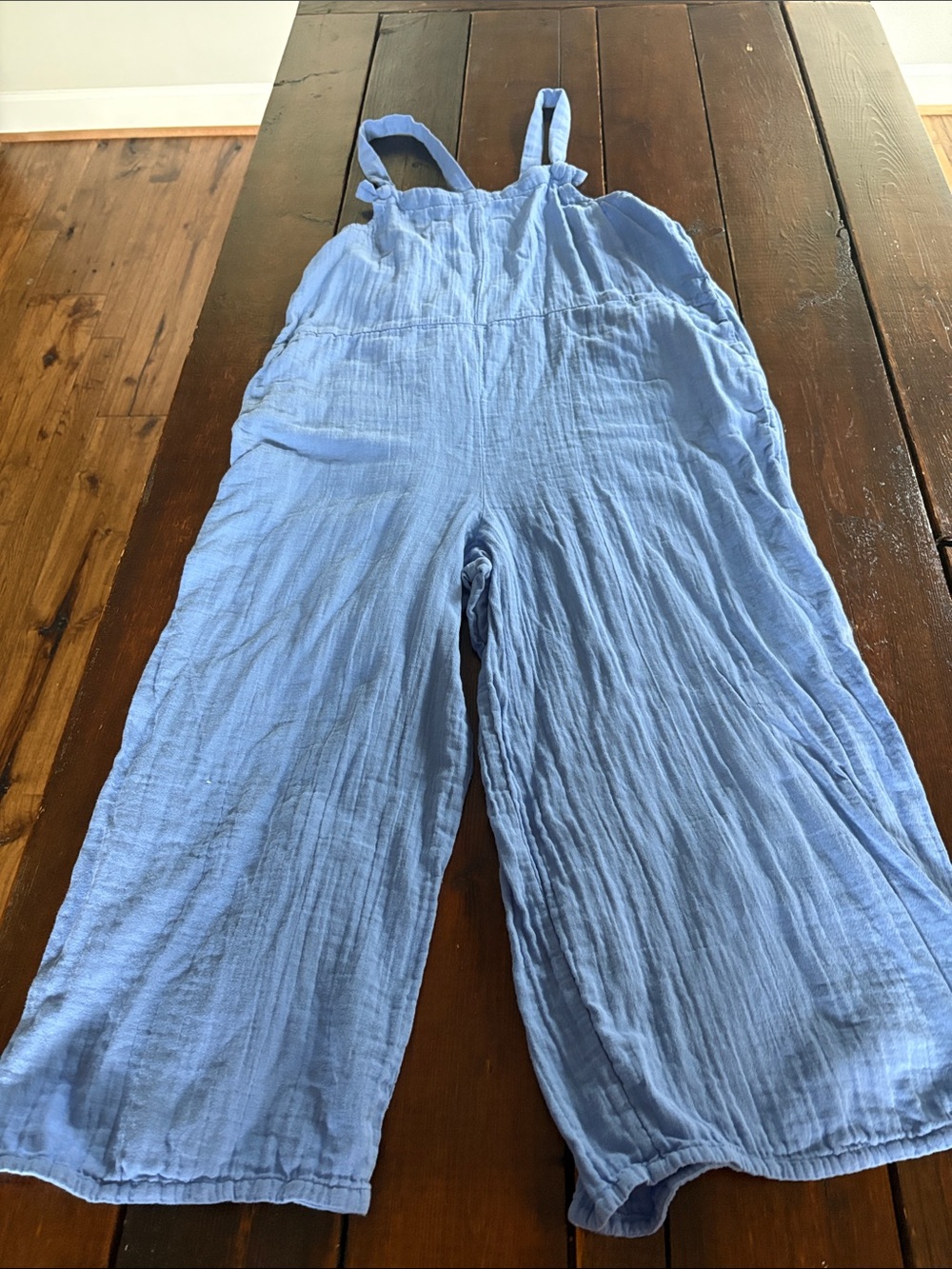 Pact Light Blue Cotton Gauze Wide-Leg Jumpsuit